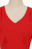 A Linea Abito Vintage Rosso Scollo a V con Maniche Corte