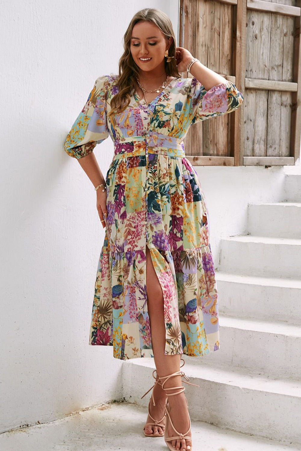 Blue Flower Maniche Lunghe Abito Casual