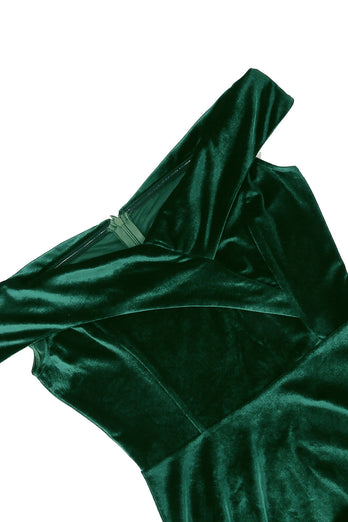 Una linea fuori dalla spalla abito di velluto verde scuro