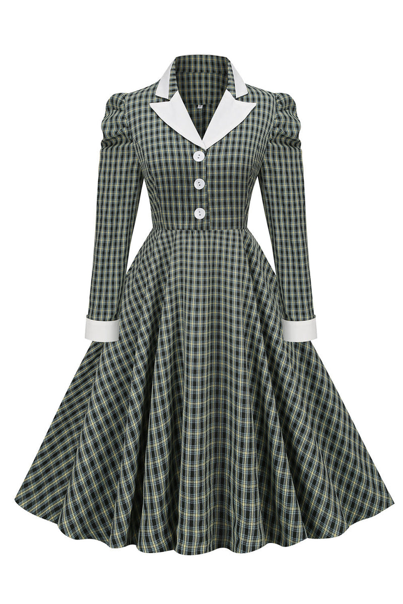 Carica l&#39;immagine nel visualizzatore di Gallery, Vintage British Style Slim Fit Lapel Green Grid Abito 1950s