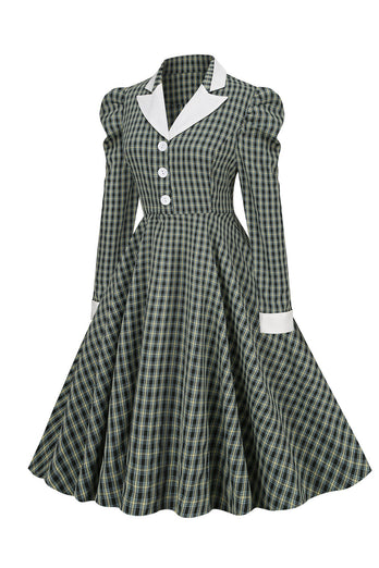 Vintage British Style Slim Fit Lapel Green Grid Abito 1950s