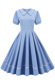 Retro stile blu 1950 vestito con maniche corte