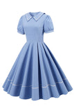 Retro stile blu 1950 vestito con maniche corte