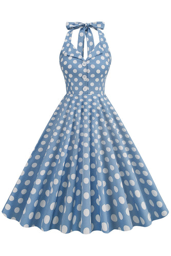 Hepburn Style Polka Dots Blu 1950s Abito