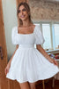 Carica l&#39;immagine nel visualizzatore di Gallery, Mini Vestito Laurea Bianco Colletto Quadrato Maniche Corte
