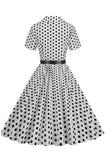 Hepburn Style V Scollo Blu Pois Abito 1950