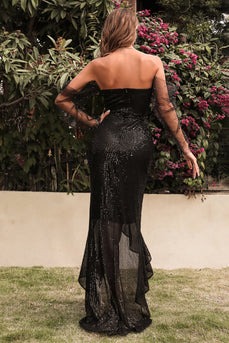 Paillettes Abito da cerimonia nero con spalle scoperte