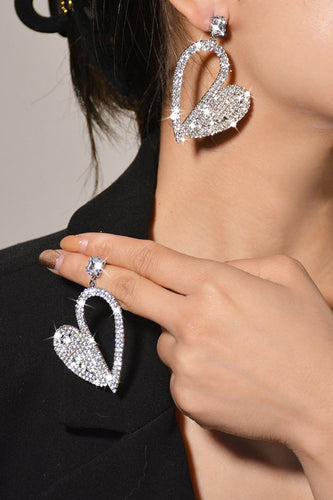 Orecchini penzolanti di strass con cuore d'argento di moda per le donne