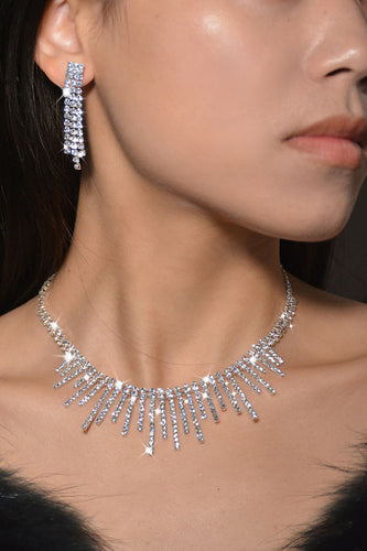 Set collana orecchini da sposa goccia strass argento