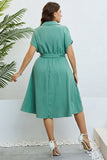 Verde Maniche Corte Plus Size Abito Estivo con Cintura