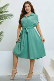 Verde Maniche Corte Plus Size Abito Estivo con Cintura