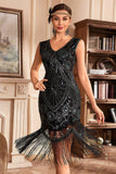 Black Golden Trecciato di paillettes con frange 1920s Flapper Dress