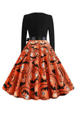 Abito vintage blu con stampa teschio di Halloween
