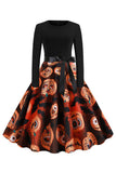 Abito vintage blu con stampa teschio di Halloween