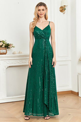 Sparkly Sequin Verde Scuro Spaghetti Spaghetti Dresss Long Prom Dress