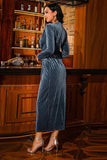 Maniche lunghe grigio blu bodycon Holiday Party Dress Abito da cocktail
