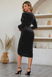 Nero maniche lunghe velluto Holiday Party Dress