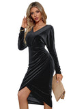 Nero maniche lunghe velluto Holiday Party Dress