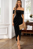 Velluto bordeaux fuori dalla spalla Holiday Party Dress