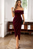 Velluto bordeaux fuori dalla spalla Holiday Party Dress