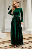 Maniche lunghe A Line Velvet Holiday Party Dress