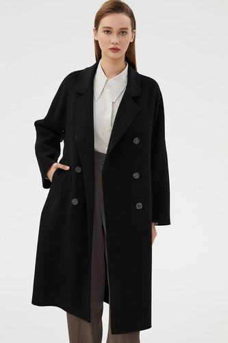 Cappotto lungo in lana semplice slim nero con doppiopetto