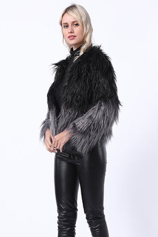 Cappotto in pelliccia sintetica a maniche lunghe invernali nero