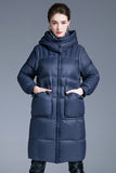 Piumino Invernale Lungo Navy Con Tasche