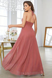 Corallo asimmetrico A-Line Halter Prom Dress con senza maniche