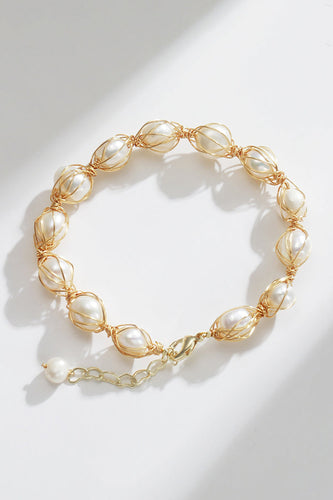Bracciale d'oro squisito naturale di perle d'acqua dolce