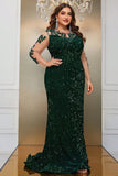 Sirena verde scuro Plus Size Paillettes Prom Dress con appliques