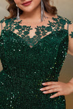 Sirena verde scuro Plus Size Paillettes Prom Dress con appliques