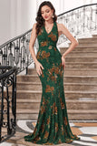 Verde scuro Sirena Halter Print Backless Prom Dress
