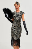 Sparkly nero con perline frangiato 1920s Gatsby Dress