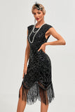 Sparkly nero con perline frangiato 1920s Gatsby Dress