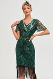 Sparkly verde scuro con perline frangiate Cap Sleeves 1920s Gatsby Dress