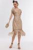 Carica l&#39;immagine nel visualizzatore di Gallery, Nero Dorato Cold Shoulder Fringes 1920s Gatsby Dress