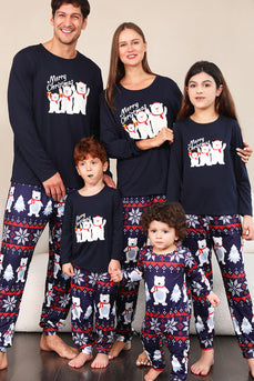 Set di pigiami abbinati per famiglie di Natale con stampa blu navy