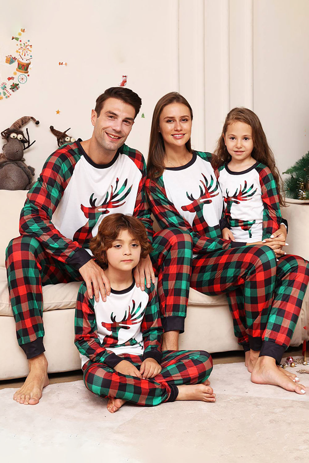 ZAPAKA Set di pigiami coordinati per famiglie di Natale con cervo verde e rosso zapakait