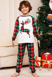 Set di pigiami coordinati per famiglie di Natale con cervo a griglia verde e rossa