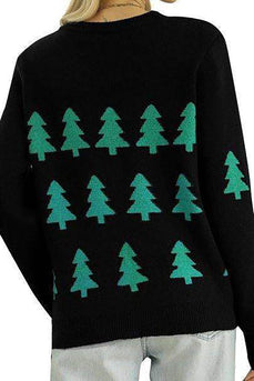 Maglione albero di Natale nero con maniche lunghe