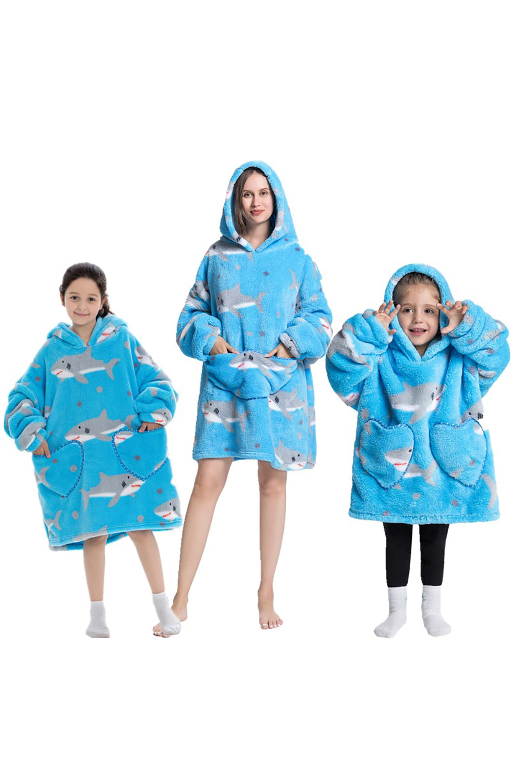 Nero Fragola Famiglia Abbinamento Flanella Oversize Indossabile Felpa Con Cappuccio Coperta Felpa