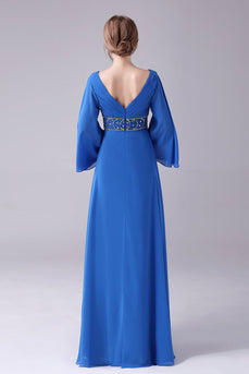 Royal Blue A-Line Scollo a V plissettato pavimento-lunghezza madre del abito da sposa con perline