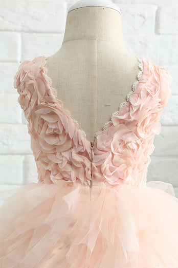 Rosa chiaro Senza maniche Fiore Girl Dress