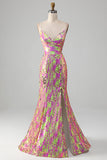 Hot Pink Sparkly Mermaid Prom Dress con fessura