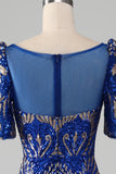 Mermaid Royal Blue Sparkly Prom Dress con maniche corte