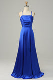 Royal Blue Halter A Line Abito da damigella d'onore lungo