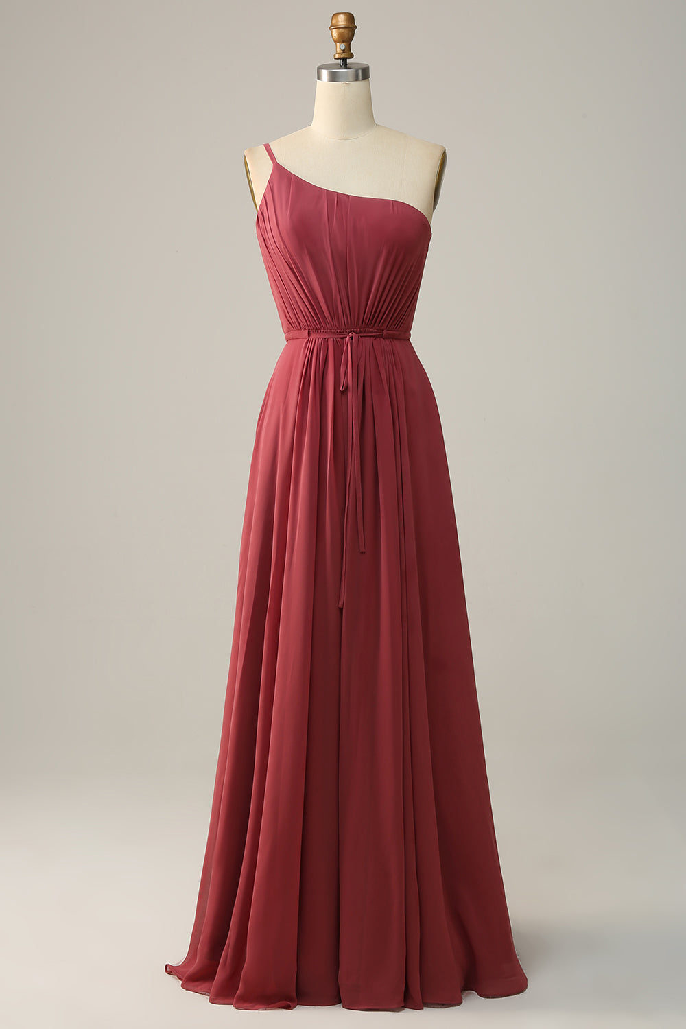 One Shoulder Desert Rose Una linea lunga abito da damigella d'onore