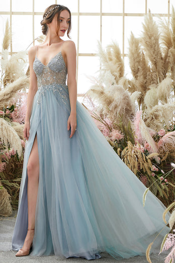 Viola Tulle Lungo Abito da ballo Con Perline