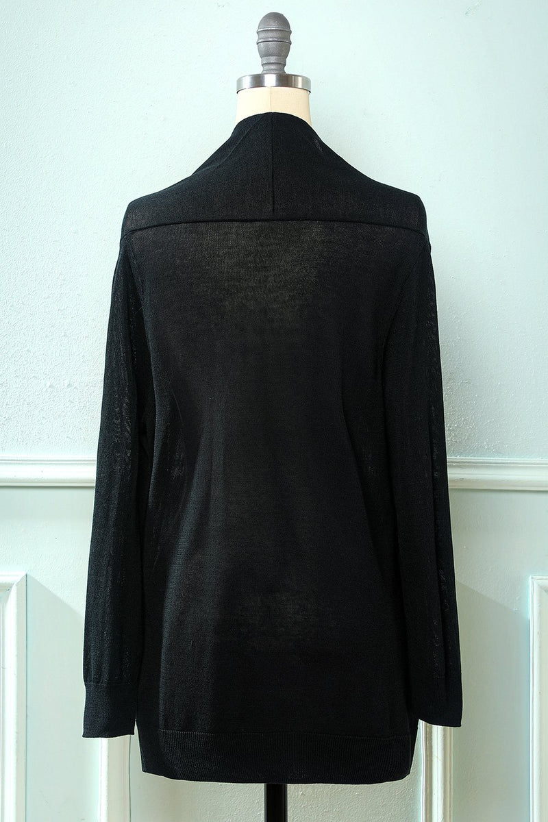 Carica l&#39;immagine nel visualizzatore di Gallery, Cardigan in maglia a manica lunga nera